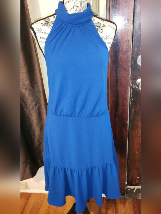 Betsey Johnson Dresses & Skirts - Betsey Johnson Royal Blue Halter Tiered Ruffle Midi Dress Size 12